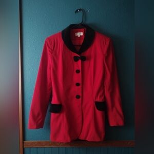 Vintage Ann Taylor studio Elegant Red Jacket with Black Velvet Accents